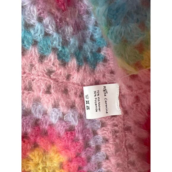 NEW Rose Carmine Crochet-Knit Mohair-Blend Granny Square Long Sleeve Cardigan - Picture 5 of 7